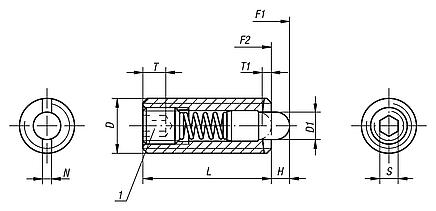 Spring plungers with hexagon socket and POM thrust pin, standard spring force