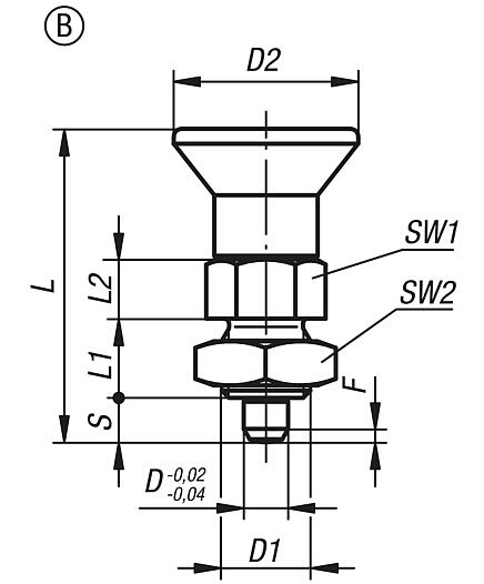 Indexing plungers, steel or stainless steel, short version with plastic mushroom grip, no locking slot, with locknut

