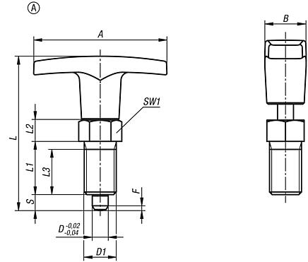 Indexing plungers, steel or stainless steel with plastic T-grip. no locknut