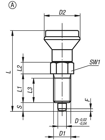 Indexing plungers, steel or stainless steel with plastic mushroom grip and cap, no locking slot or locknut
