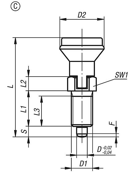 Indexing plungers, steel or stainless steel with plastic mushroom grip and cap, with locking slot, no locknut