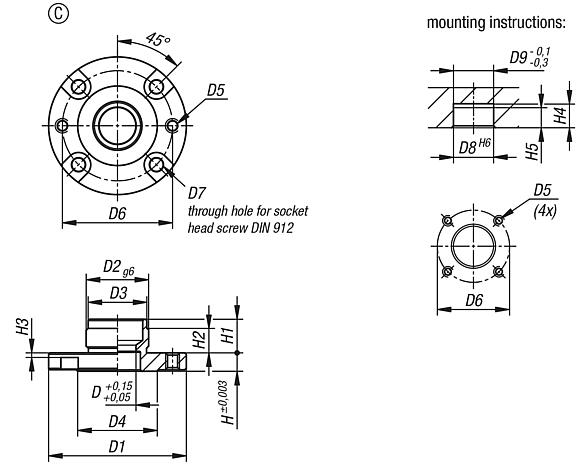 Locating bushes, steel,  for pneumatic locating cylinder, Form C