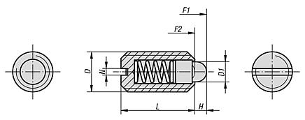 Spring plungers with slot and thrust pin, stainless steel