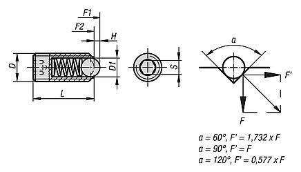 Spring plungers with hexagon socket and ball, stainless steel, standard spring force