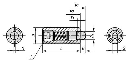 Spring plungers with hexagon socket and thrust pin, steel
