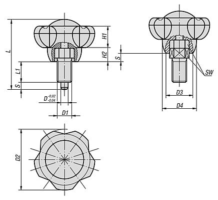 indexing plungers, steel with plastic five lobe grip - inch