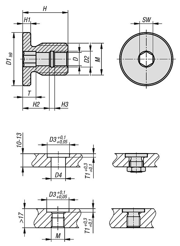 Locating bushes with collar, stainless steel for ball lock pins