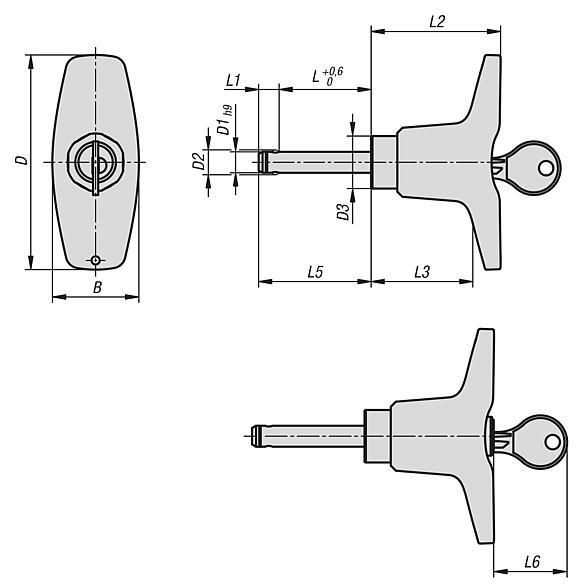 Ball lock pins, lockable with plastic T-grip