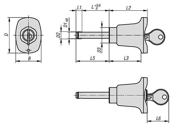 Ball lock pins, lockable with plastic grip