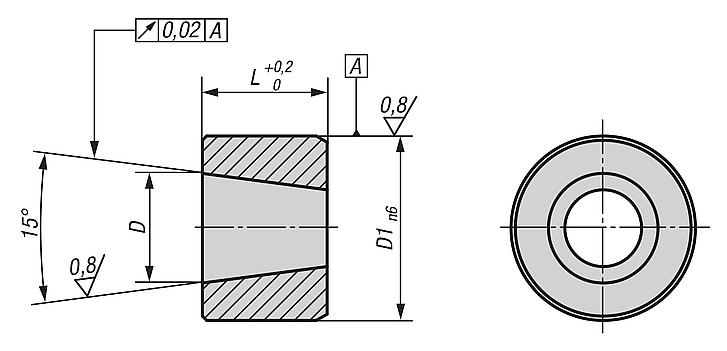 Bush, tapered, steel or stainless steel, for Premium indexing plunger