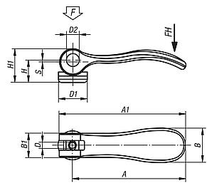 Cam levers, stainless steel, with internal thread, plastic-metal thrust washer