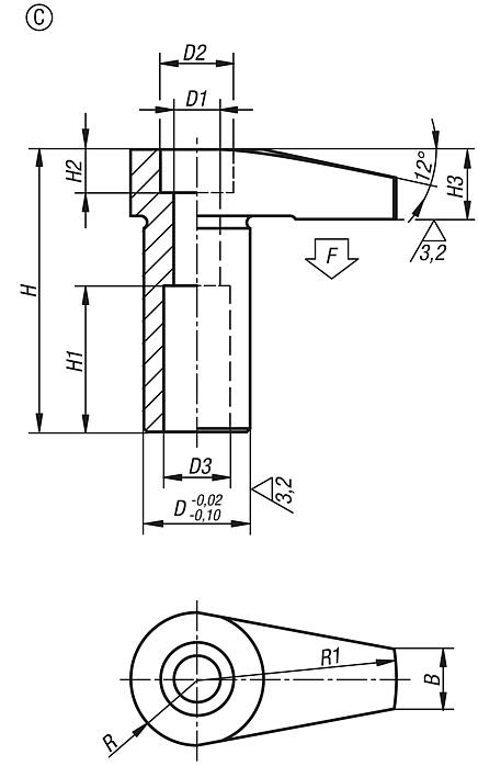 Uzatılmış sıkıştırma demirli bağlama kancası, Form C