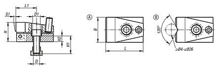 Side clamps, steel, for T-slots
