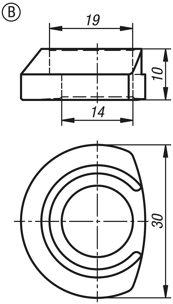 Gergi pimi için germe halkası, esnek, form B