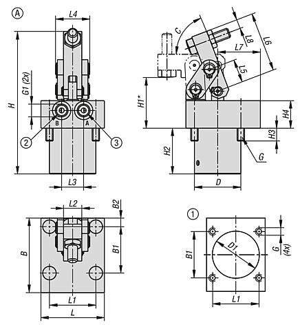 Link clamps, hydraulic double-acting