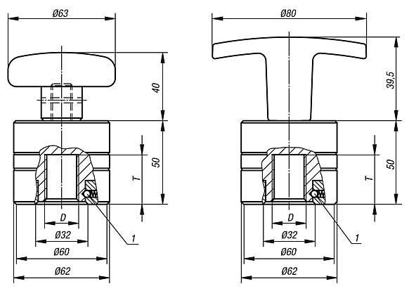 Clamp nuts with star or T-grip