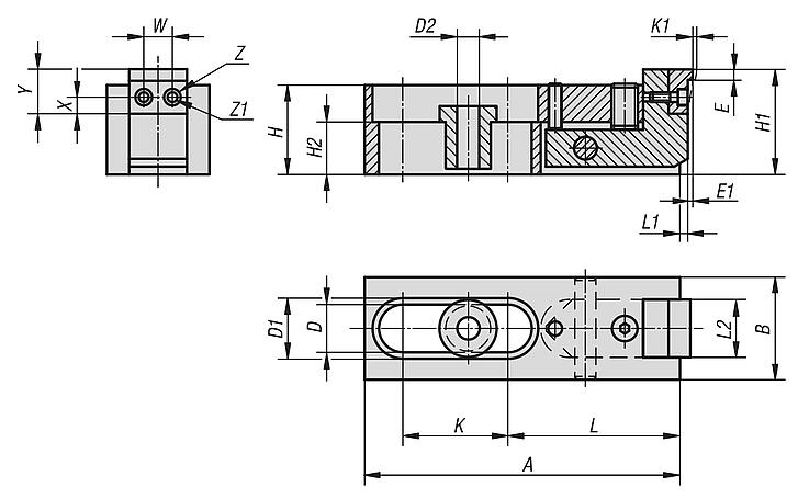 Side clamps, steel, flat with elongated holes