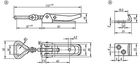 Latches adjustable with swing bail
