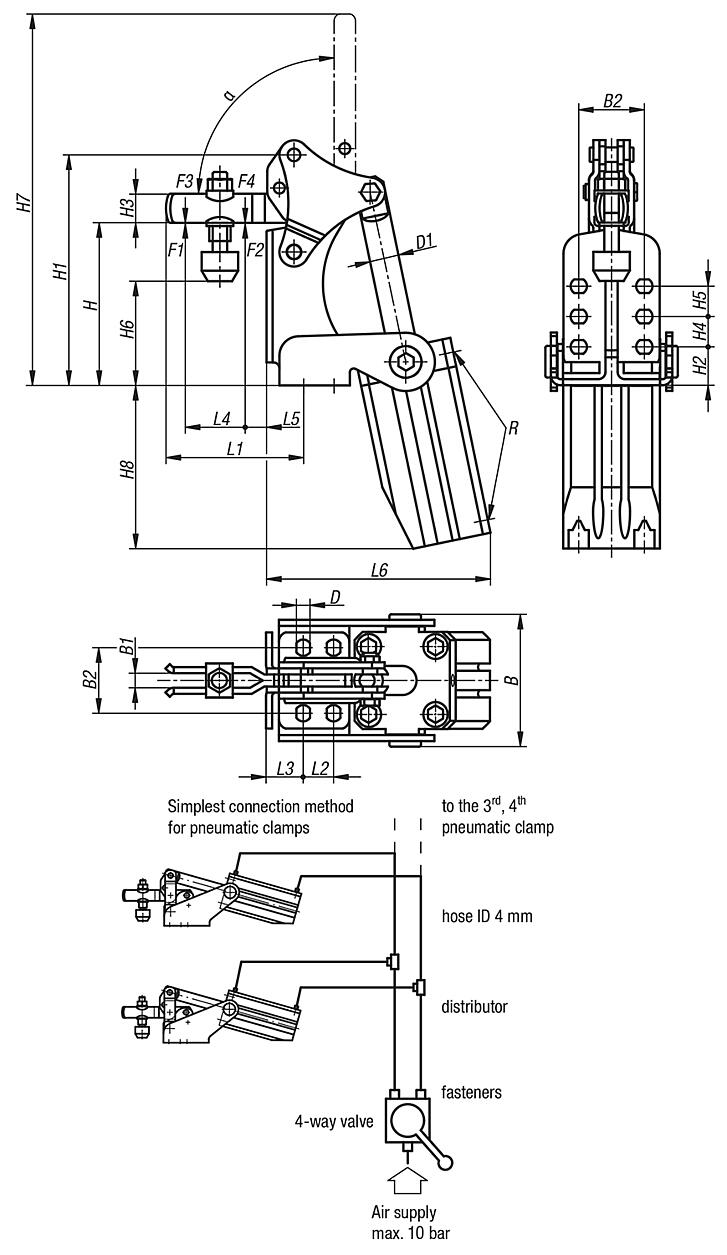 Pneumatic clamps vertical with vertical cylinder bracket