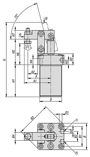 Link clamps pneumatic screw-on with flange