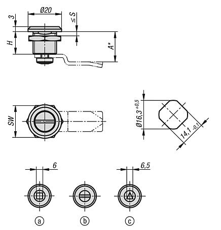 Quarter-turn locks, compact, housing diameter 20 mm