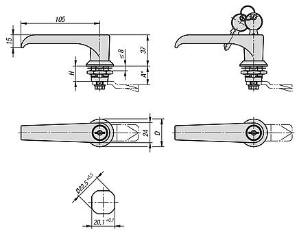Quarter-turn locks with L-grip, stainless steel 1.4401, lockable, housing diameter 32 mm