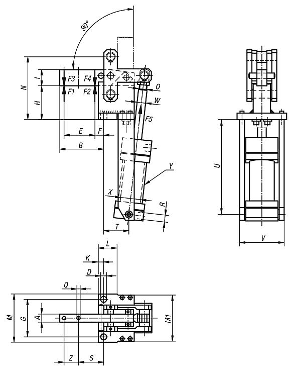 Pneumatic clamps vertical with vertical mounted cylinder