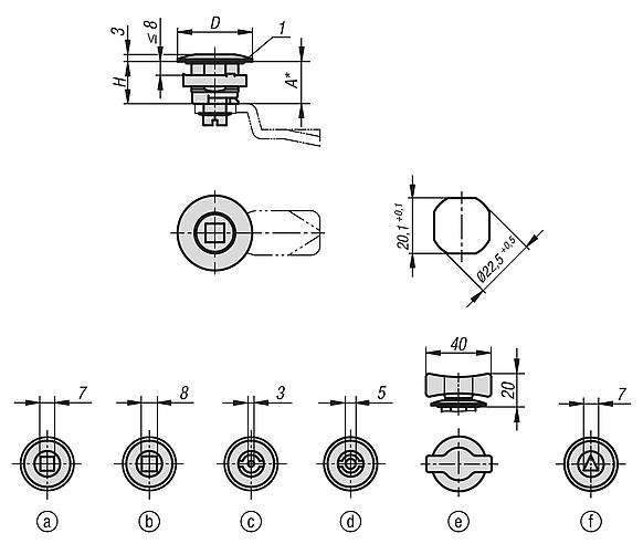 Quarter-turn locks, stainless steel 1.4404, small version, housing diameter 32 mm