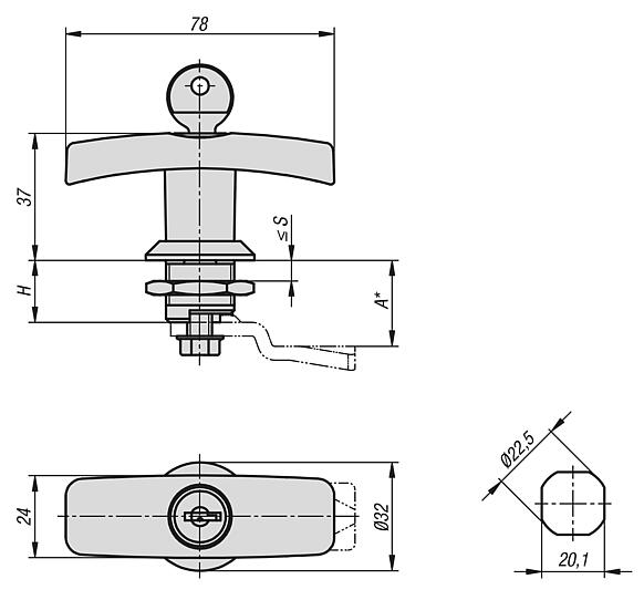 Quarter-turn locks with zinc T-grip, housing diameter 32 mm