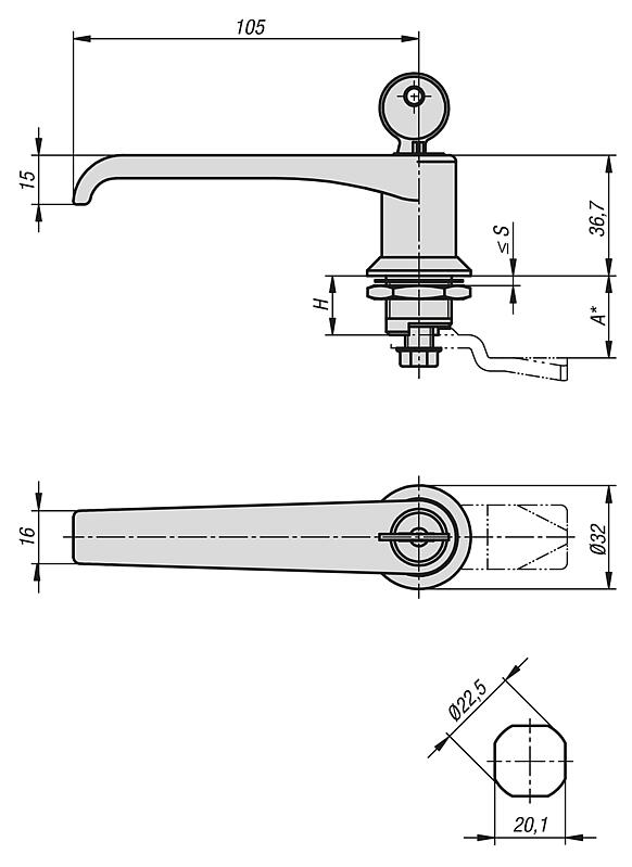 Quarter-turn locks with zinc L-grip, housing diameter 32 mm