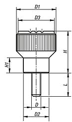 Knurled knobs with external thread - inch