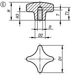 Palm grips DIN 6335, grey cast iron, Form E, blind tapped hole - inch