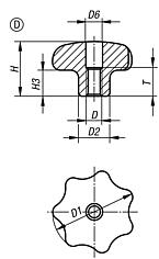 Yıldız tutucular, DIN 6336 standardına benzer, paslanmaz çelik, Form D, dişli açılmış, inç