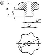 Star grips similar to DIN 6336, stainless steel, Form B, drilled through - inch
