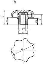 Star grips, Form H with projecting steel bush with blind hole - inch