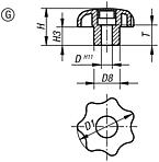 Star grips similar to DIN 6336, without bush, with reamed hole, Form G - inch