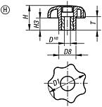 Star grips similar to DIN 6336, with reamed bush, Form H - inch