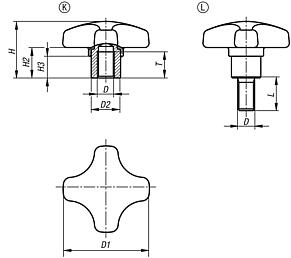 Palm grips, plastic with protruding steel bush
