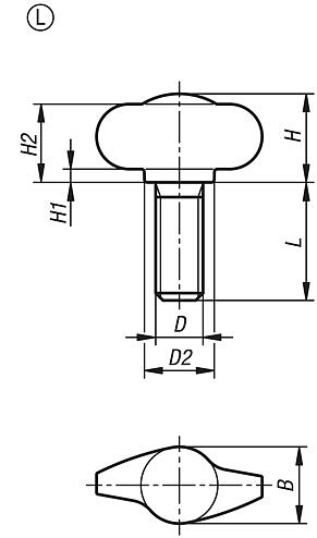 Wing grips "Miniwing", stainless steel, Form L, external thread