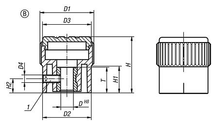 Knurled knobs Form B, with 1 line