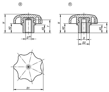 Star grips with projecting steel bush - inch