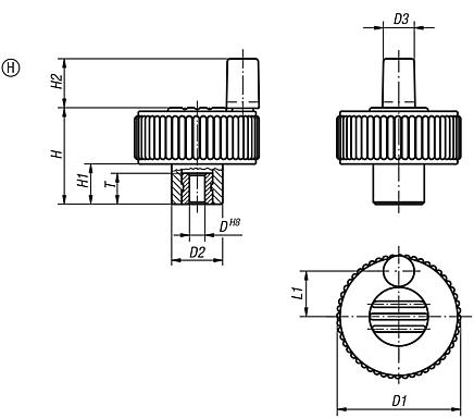 Knurled knobs with grip, Form H, without cross hole - inch