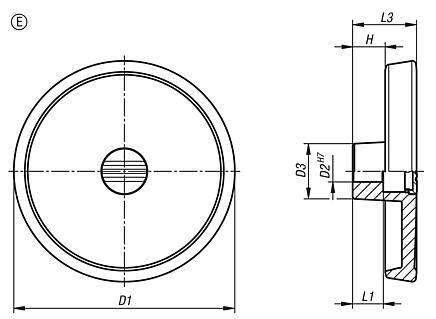 Disc handwheels, aluminium, without grip, Form E with reamed hole