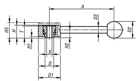 Tension levers, flat, internal thread, 0°