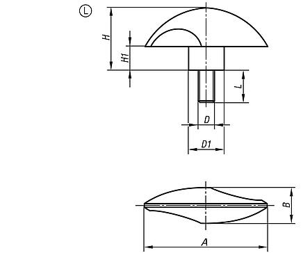 Wing grips, plastic, threaded insert brass or steel, with external thread