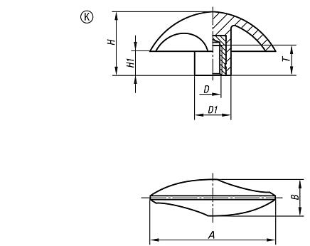 Wing grips, plastic, threaded insert brass or steel, with internal thread