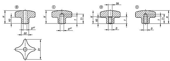 Palm grips stainless steel, similar to DIN 6335 - inch