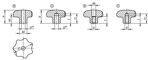 Star grips stainless steel, similar to DIN 6336 - inch
