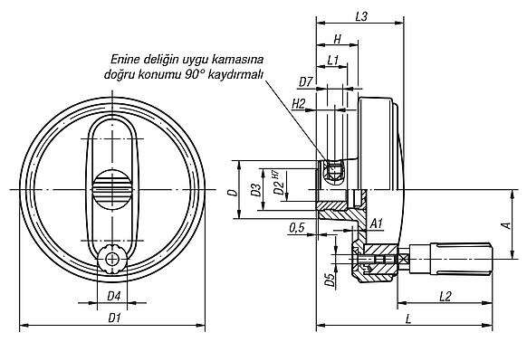 El çarkları döndürülebilir silindirik çark kollu