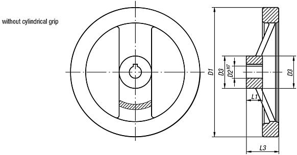 2-spoke handwheels, powder coated aluminium, without grip
